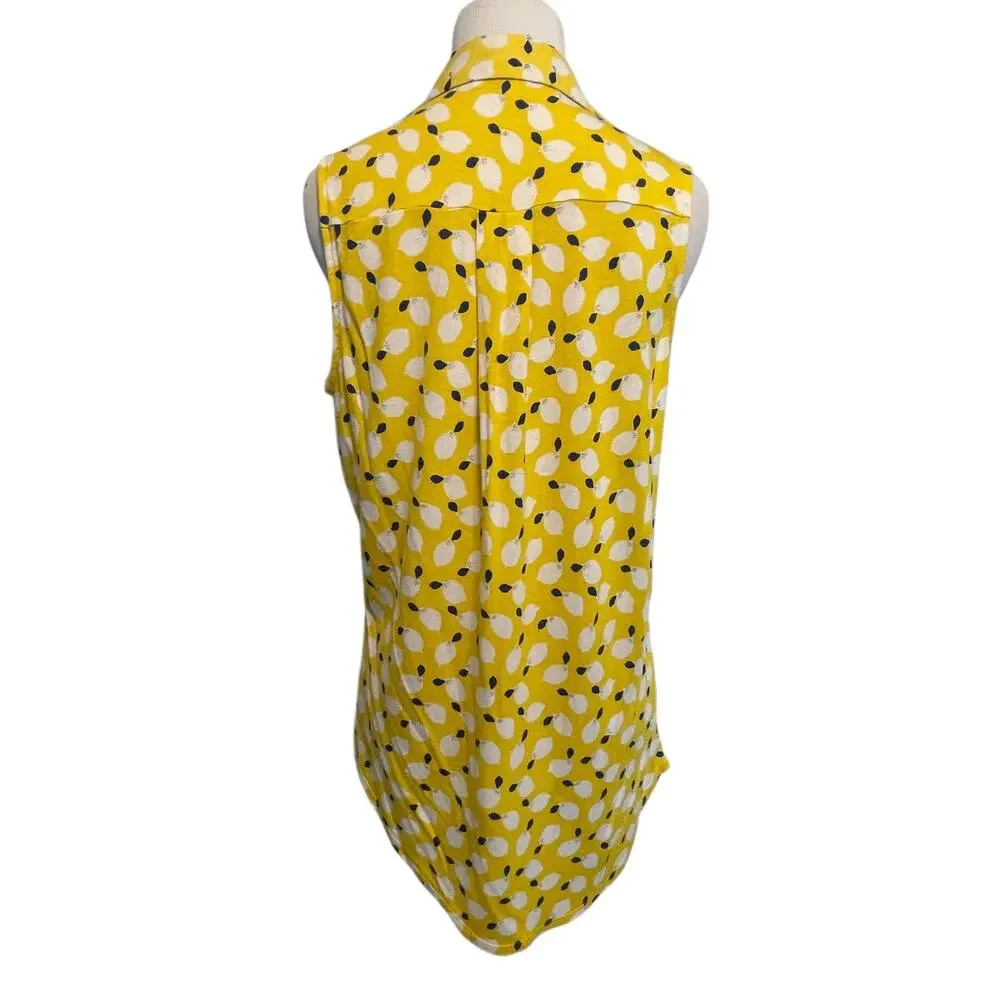LOFT Lemon Print Top Womens Medium Yellow Novelty Playful Lemonade Tank - Picture 3 of 9